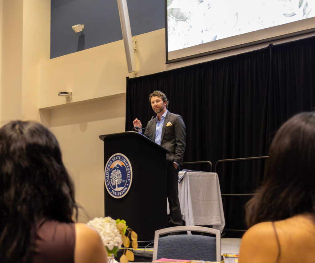 Matt Prince delivering a keynote at Cal State Fullerton